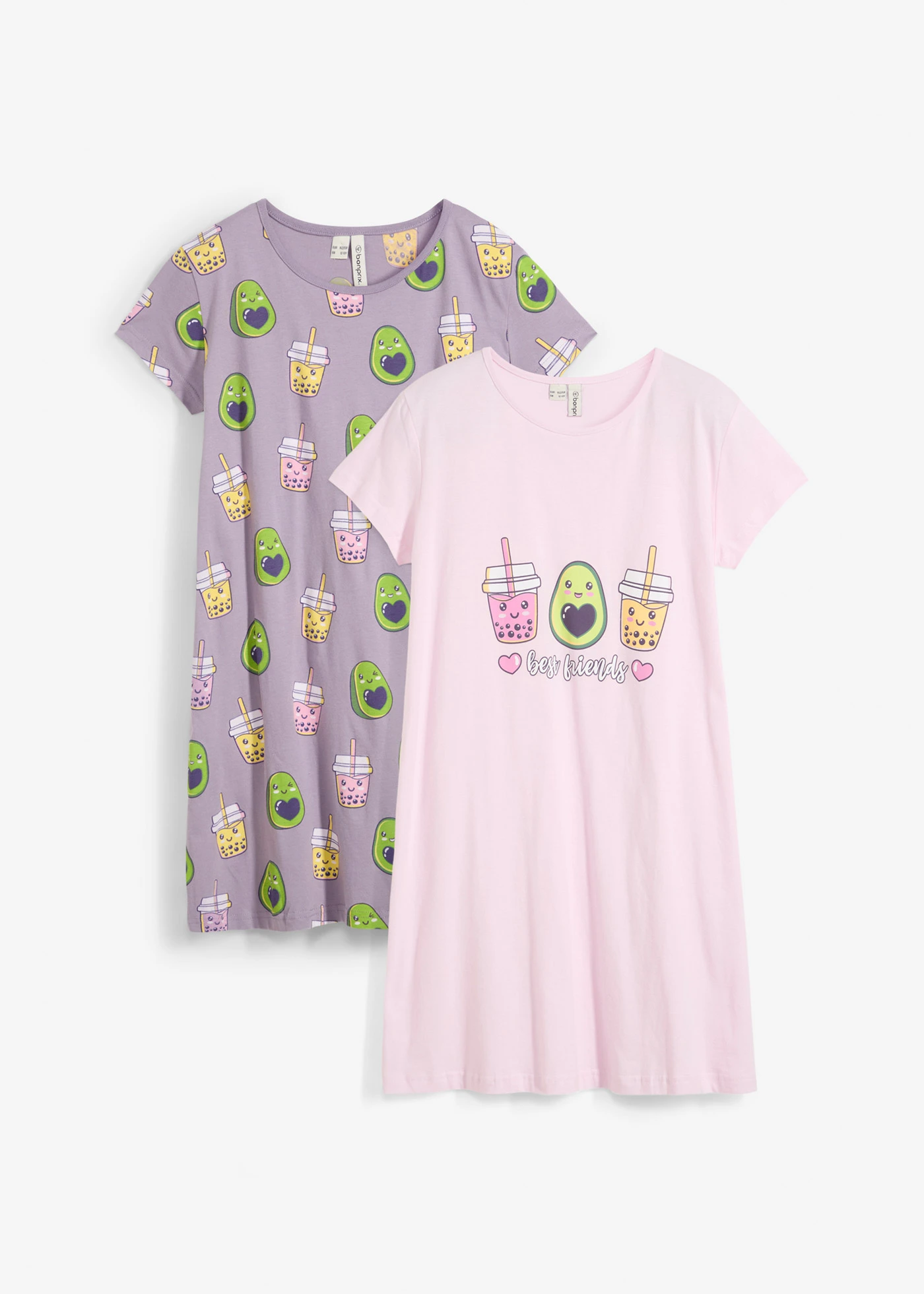 Cămașă de noapte cu bumbac organic (set/2piese) • roz pal+lila • magazin bonprix