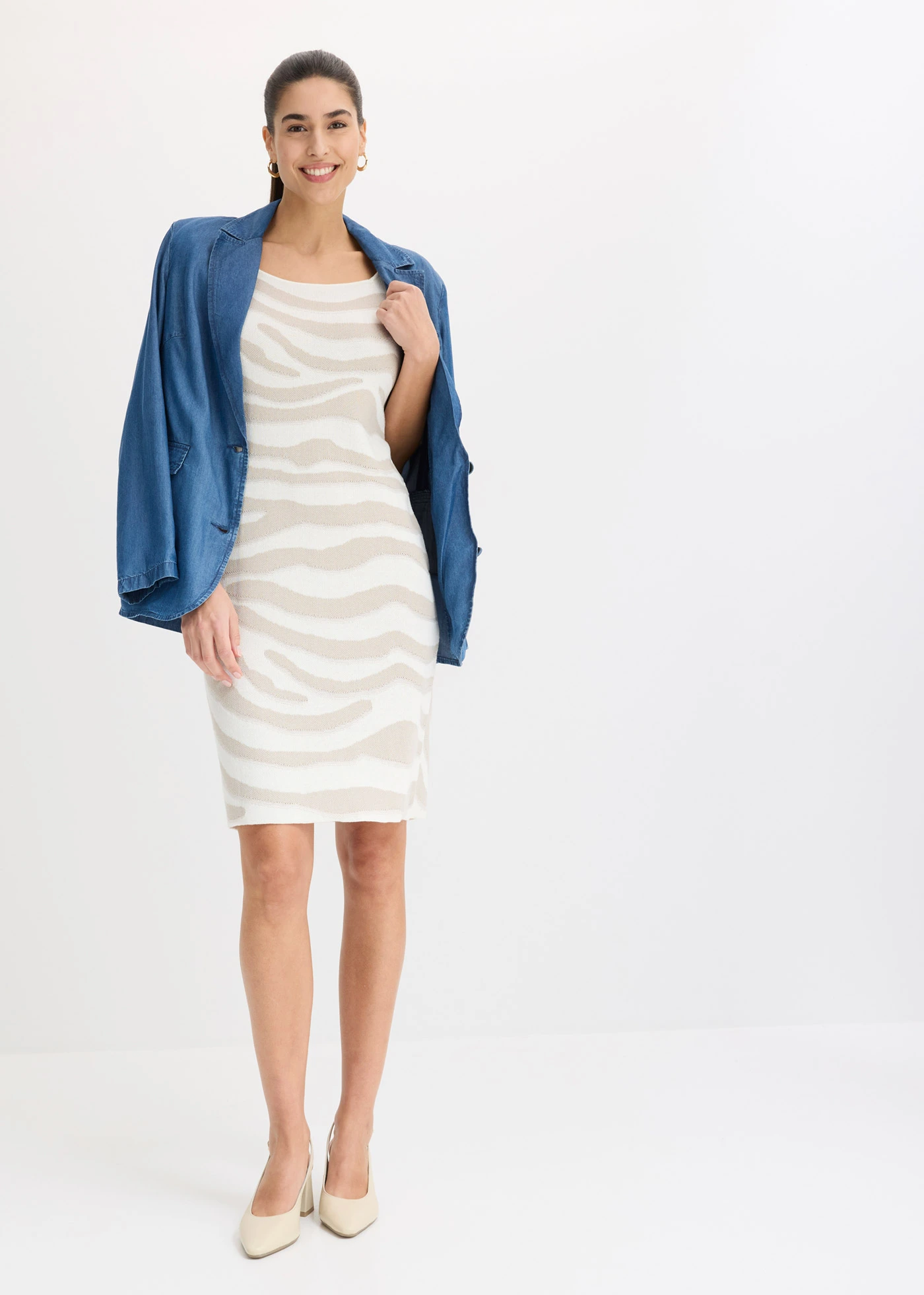 Gebreide jacquard jurk • zebraprint wolwit-steengrijs zebraprint • bonprix online shop