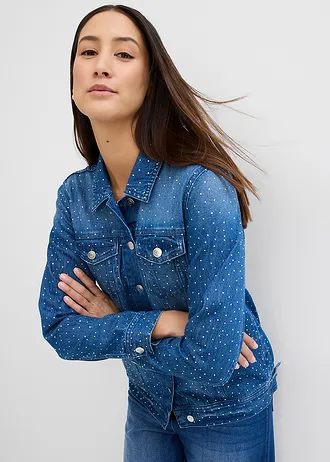 Kurtka dżinsowa ze sztrasami • niebieski denim "used" • bonprix obchod