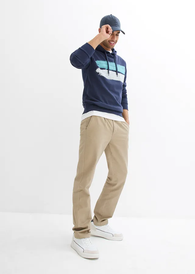Sweat à capuche 100% coton, Couleur: bleu foncé imprimé