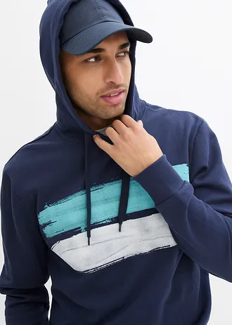 Sweater met capuchon van biologisch katoen • donkerblauw • bonprix online shop