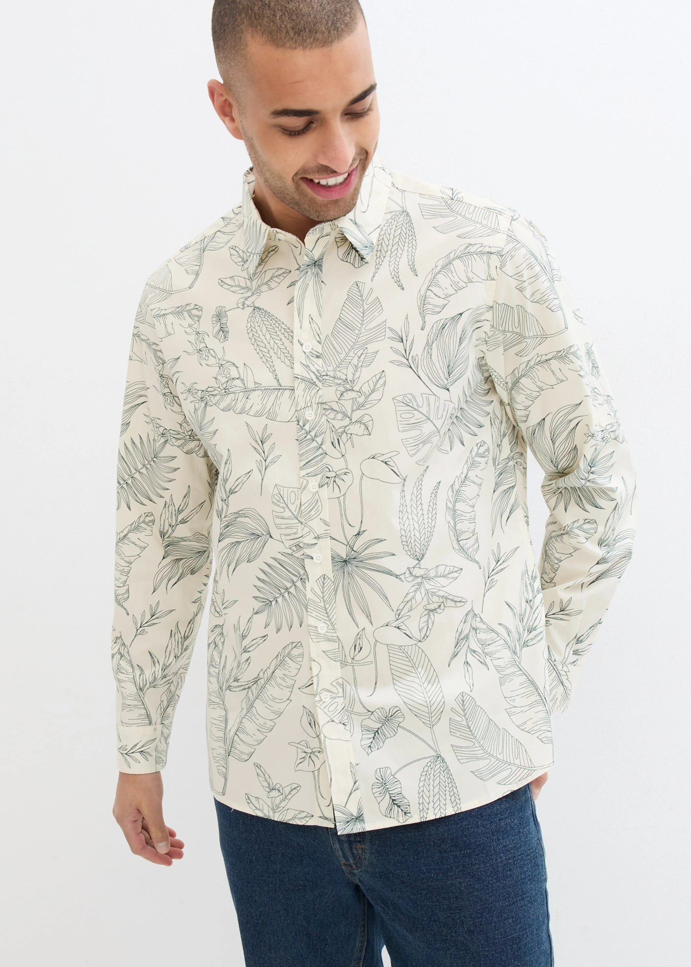 Overhemd van puur katoen • écru-schaduwgroen gebloemd • bonprix online shop