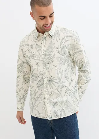 Overhemd van puur katoen • écru-schaduwgroen gebloemd • bonprix online shop