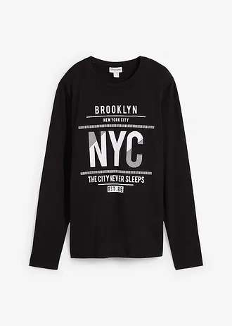 Hosszú ujjú póló tiszta bio-pamutból, Slim Fit • fekete • bonprix áruház