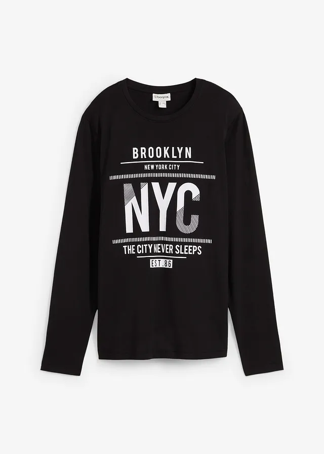 T-shirt manches longues 100% coton, slim, Couleur: noir