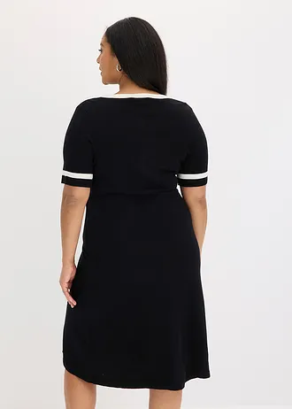 Rochie tricotată cu nasturi, culoare: negru/ecru