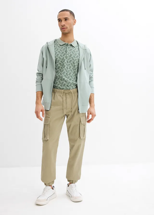 Polo en maille piquée 100% coton, Couleur: vert fumé imprimé