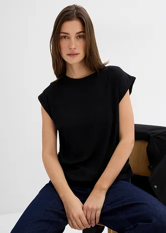 Top van een viscosemix met schoudervullingen • zwart • bonprix online shop