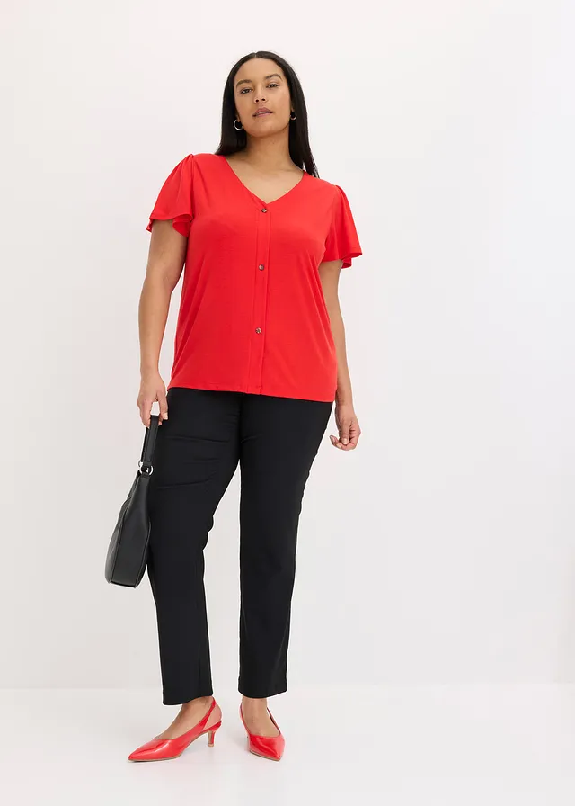 Shirt met knoopsluiting, Kleur: aardbeirood