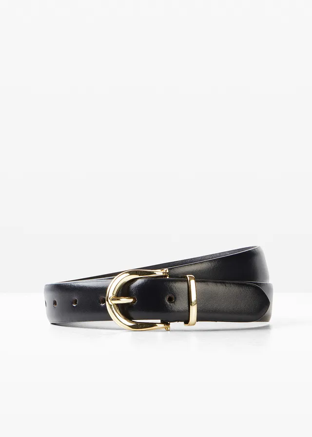 Ceinture en cuir, Couleur: noir/couleur dorée