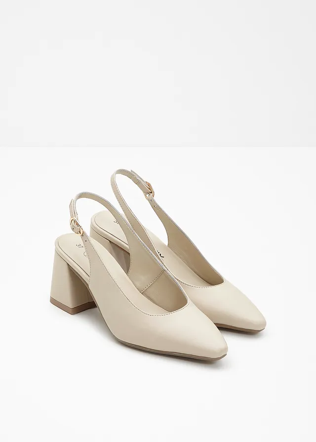 Escarpins slingback en cuir, Couleur: sable clair