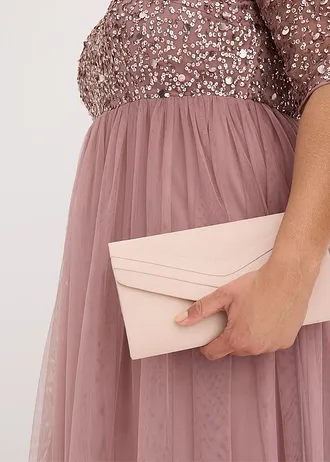 Večerní šaty z jemného tylu, s výšivkou s flitry, barva: růžovohnědá