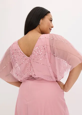 Maxi jurk van fijne tule met paillettenborduursel • pink plus size • bonprix online shop