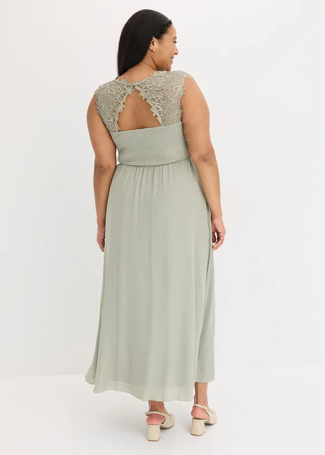 Maxi jurk met kant, Kleur: zeegras