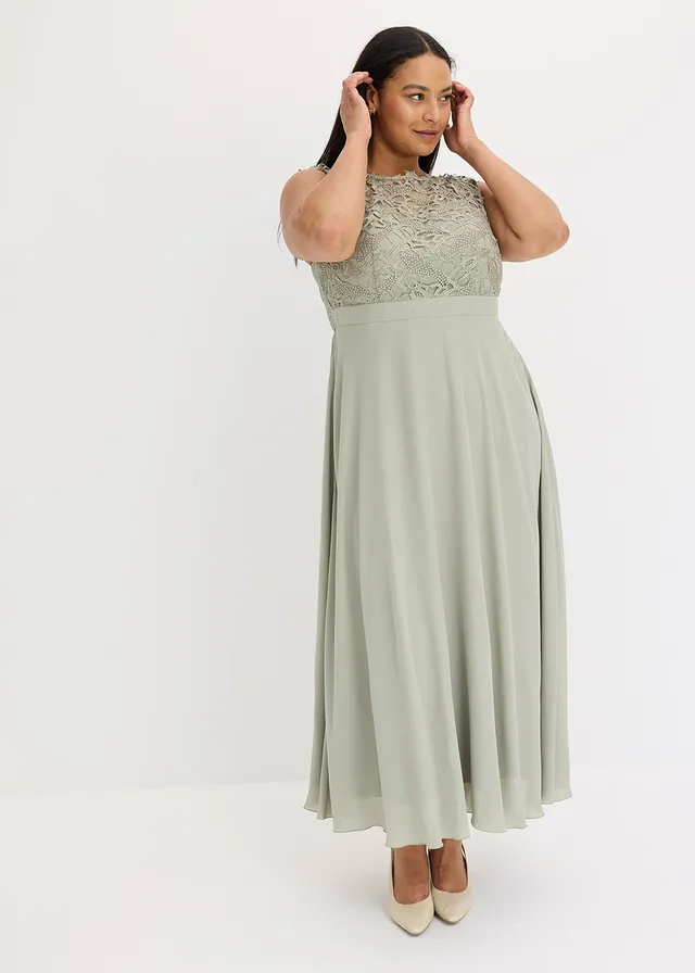 Maxi jurk met kant, Kleur: zeegras