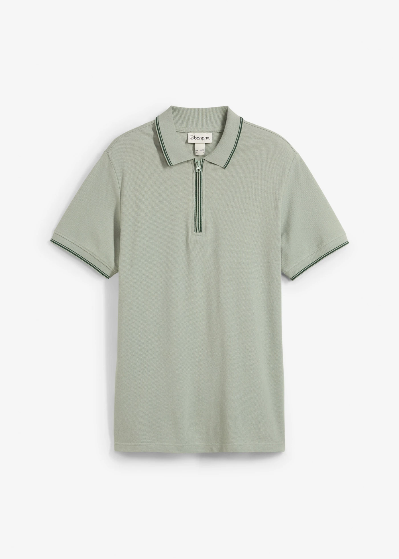 Piqué poloshirt van katoen met ritssluiting • rookgroen • bonprix online shop