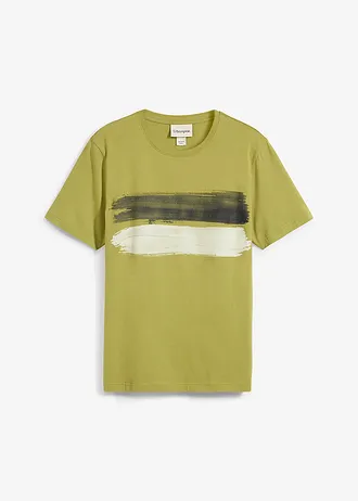 T-shirt 100% coton, Couleur: olive doré rayé