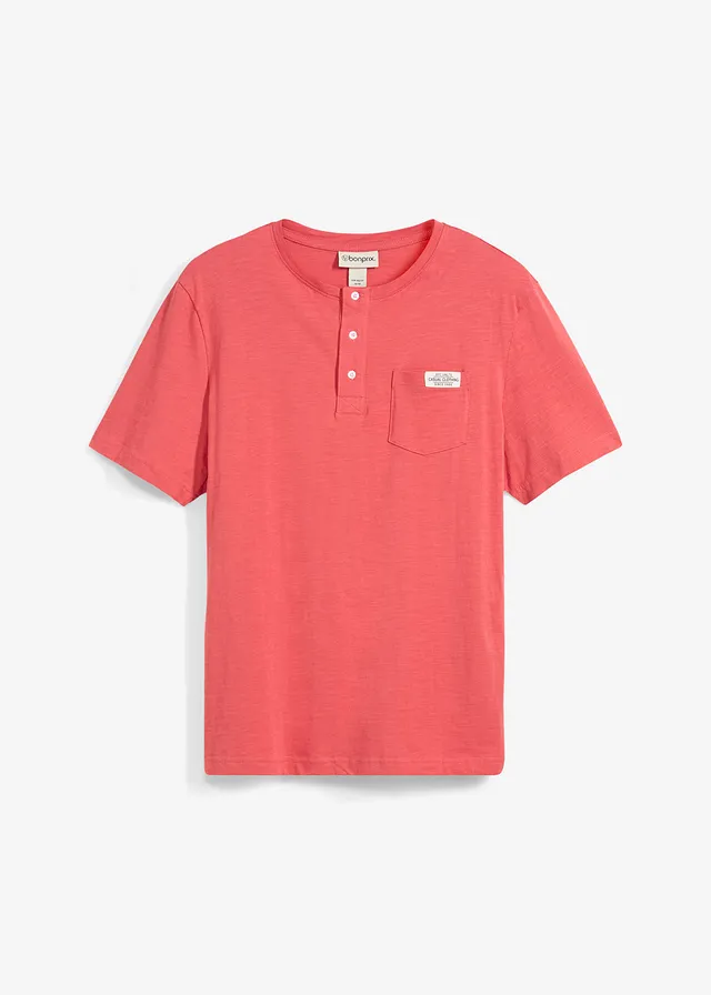 Henley shirt met comfort fit van puur biologisch katoen, korte mouw • koraalrood • bonprix online shop
