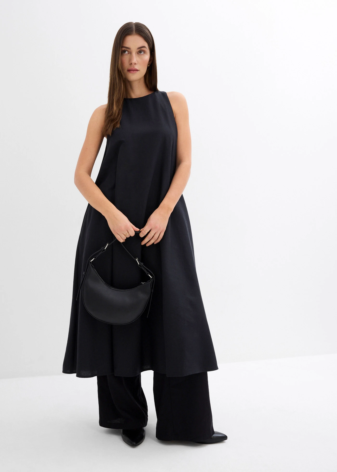 Wijd midi jurk van viscosemix • zwart • bonprix online shop