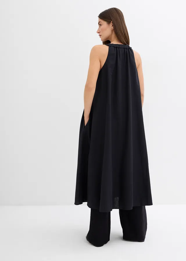 Robe midi fluide et évasée, Couleur: noir