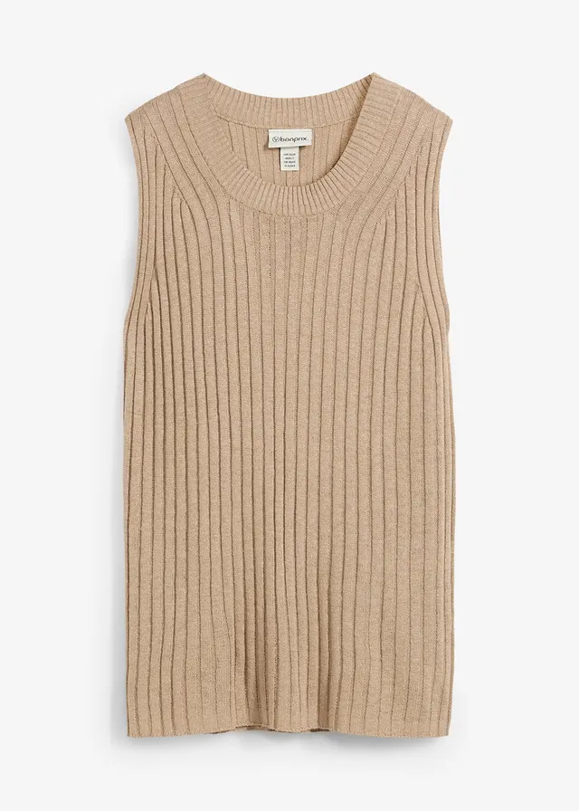 Gebreide top van viscosemix, Kleur: kakibeige