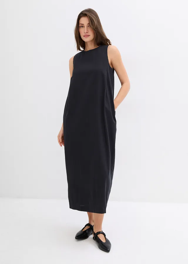 Midi jurk met steekzakken in een viscosemix • zwart • product-page.page-title-suffix
