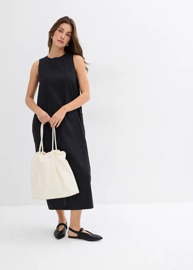 Midi jurk met steekzakken in een viscosemix • zwart • product-page.page-title-suffix