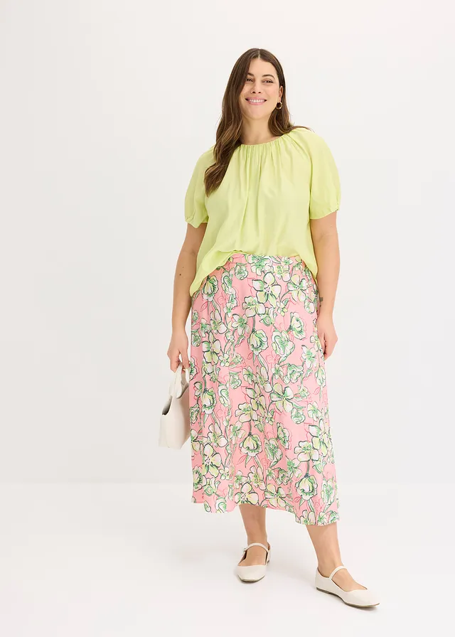 Midi rok van een soepele viscosemix, Kleur: soft roze