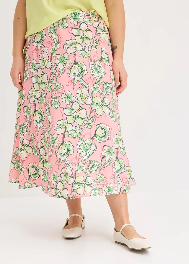 Jupe midi fluide en viscose mélangée, Couleur: rose dragée