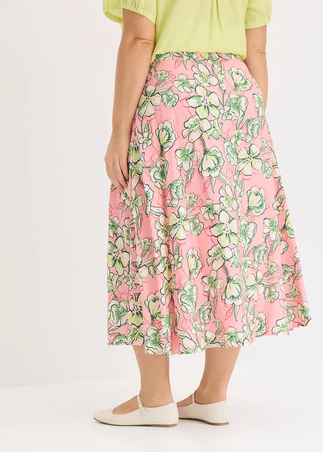 Jupe midi fluide en viscose mélangée, Couleur: rose dragée