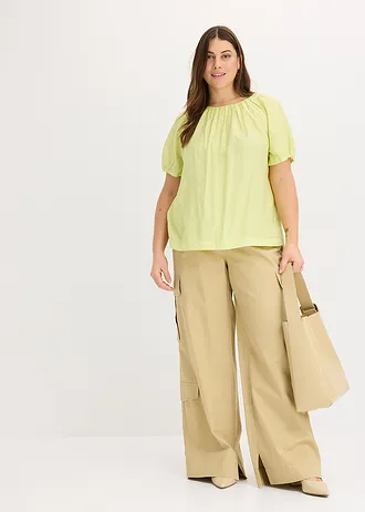 Blouse van gestructureerde crinkle, Kleur: mintgroen