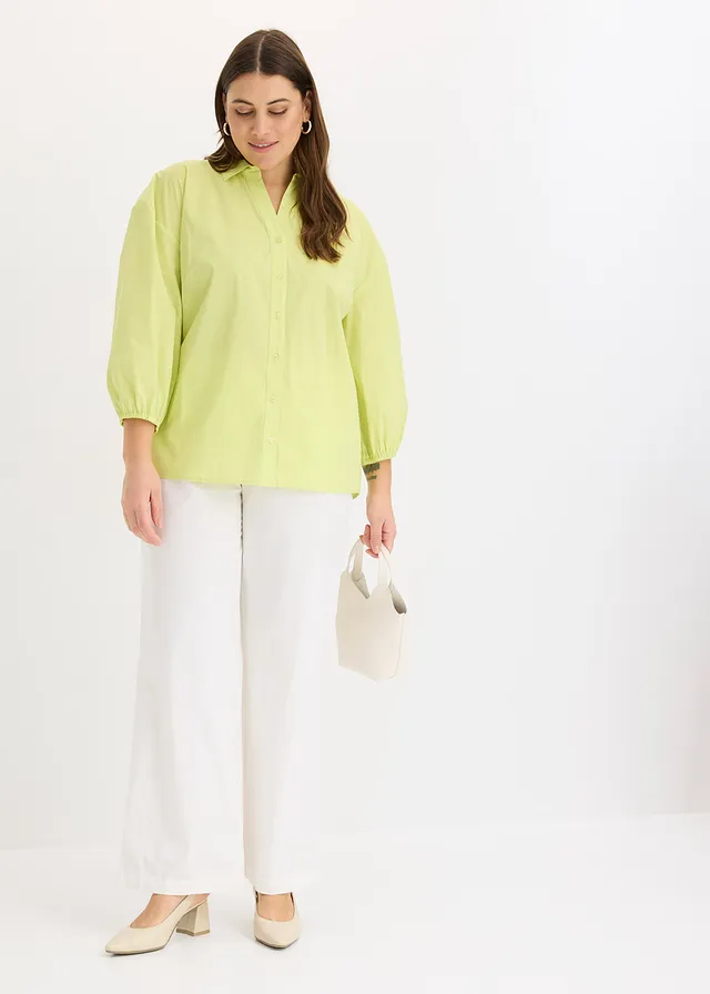 High-low blouse met ballonmouwen, Kleur: mintgroen
