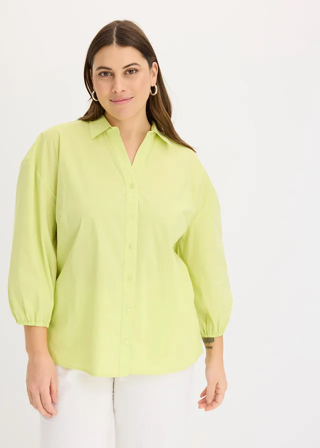 High-low blouse met ballonmouwen, Kleur: mintgroen