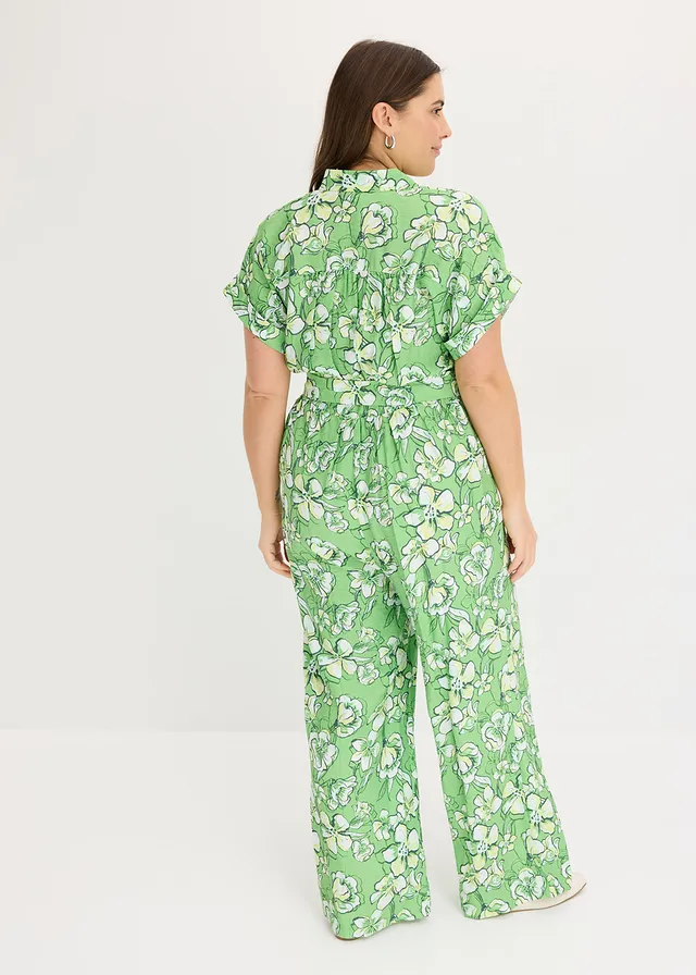 Combinaison fluide en viscose mélangée, Couleur: vert trèfle imprimé