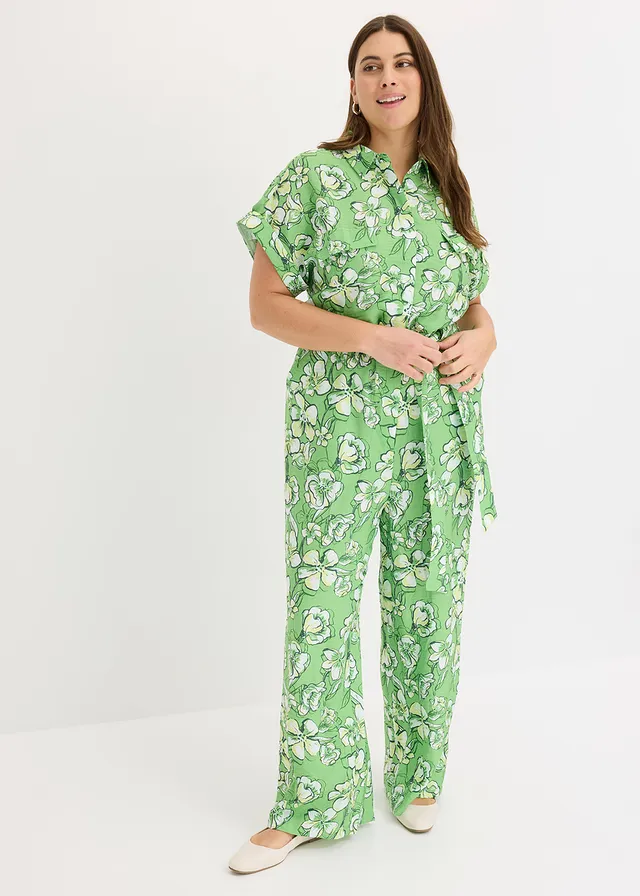 Combinaison fluide en viscose mélangée, Couleur: vert trèfle imprimé