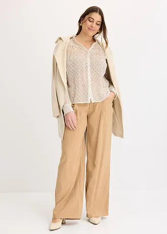 Bedrukte blouse met ruches, Kleur: ecru-lichtblauw