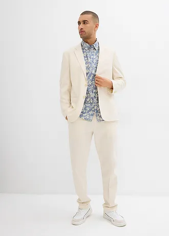 Chemise manches courtes, 100% coton, Couleur: bleu fumé-crème floral