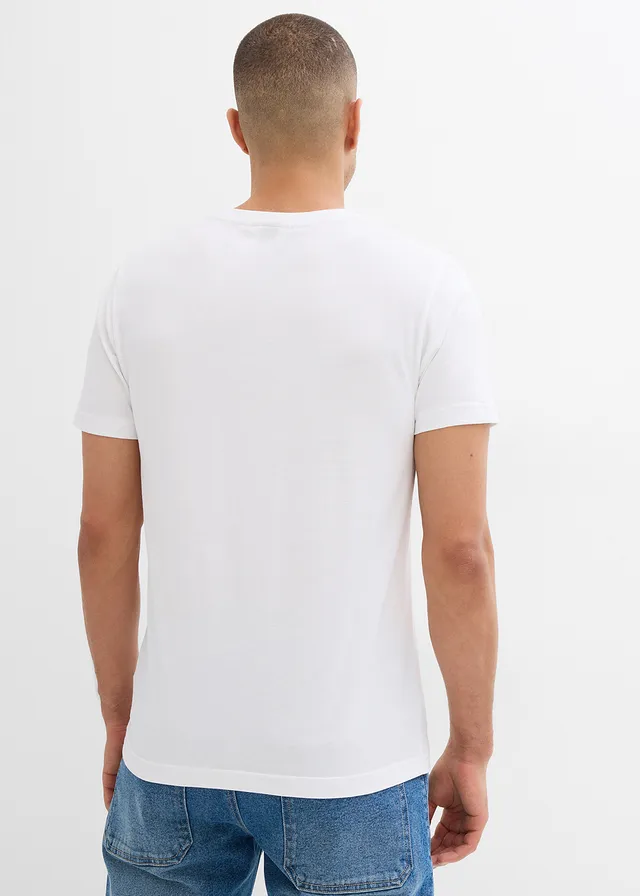 T-shirt van biologisch katoen, slim fit (set van 2), Kleur: wit
