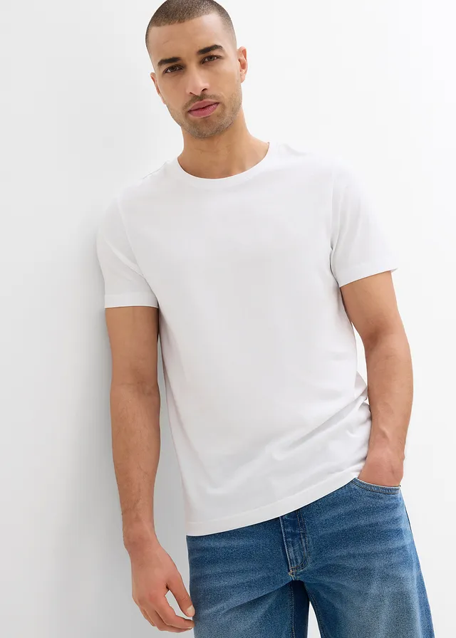 T-shirt van biologisch katoen, slim fit (set van 2), Kleur: wit