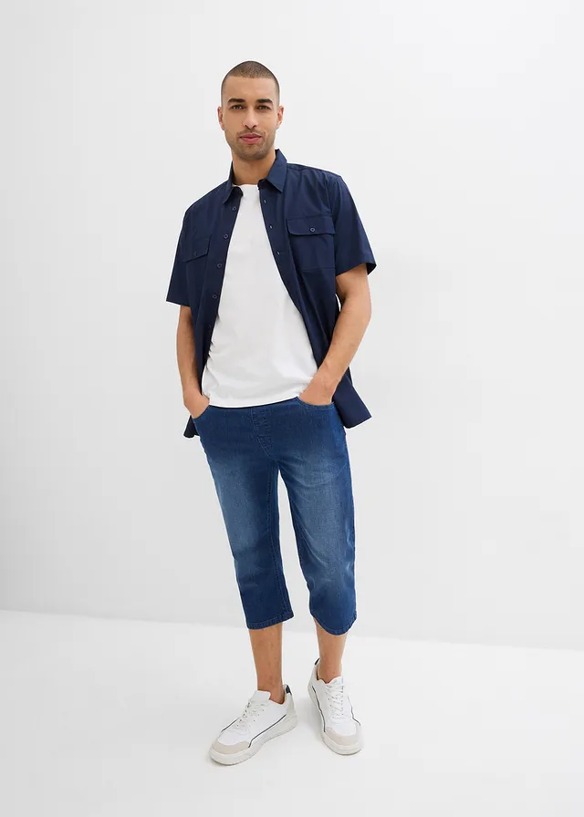 Lehké strečové 3/4 džíny bez zapínání, Regular Fit, Straight (2 ks v balení), barva: modrá stone+tmavý denim