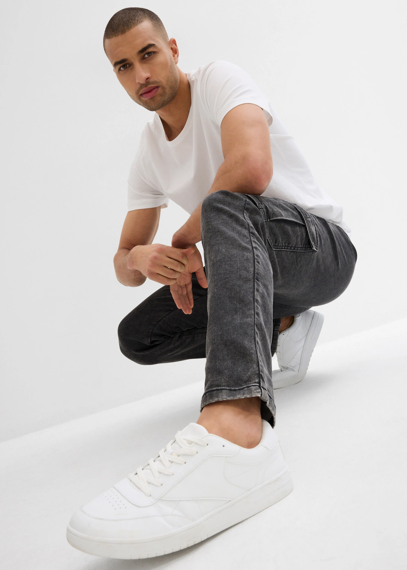 Instap jeans regular fit, tapered • zwart denim-wolwit- rookgrijs • bonprix online shop