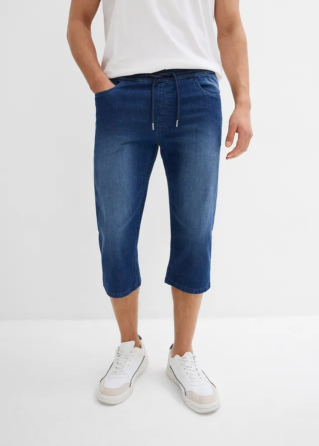 3/4 instap stretch jeans, straight,regular fit ( set van 2), Kleur: blue stone+donkerblauw denim