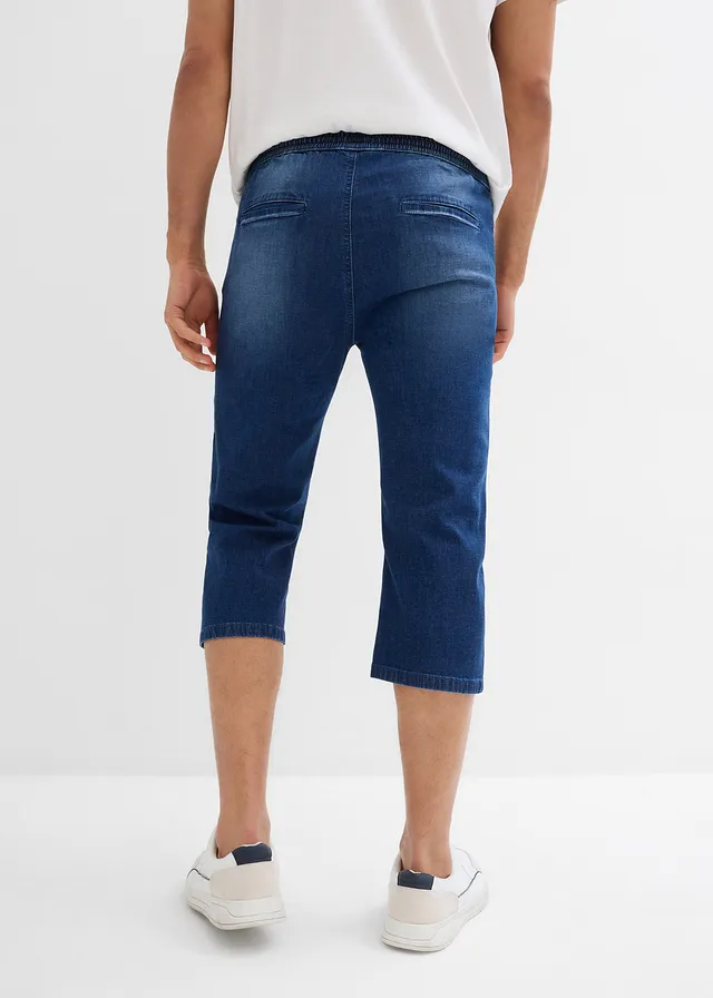 3/4 instap stretch jeans, straight,regular fit ( set van 2), Kleur: blue stone+donkerblauw denim