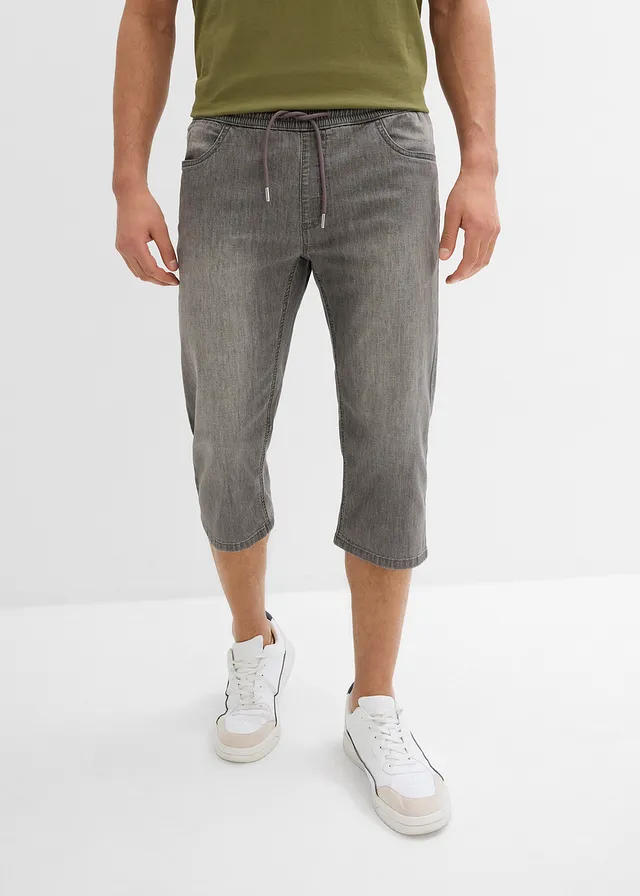 Lot de 2 jeans jogger 3/4 en denim léger, coupe droite regular, Couleur: bleu denim + gris foncé denim