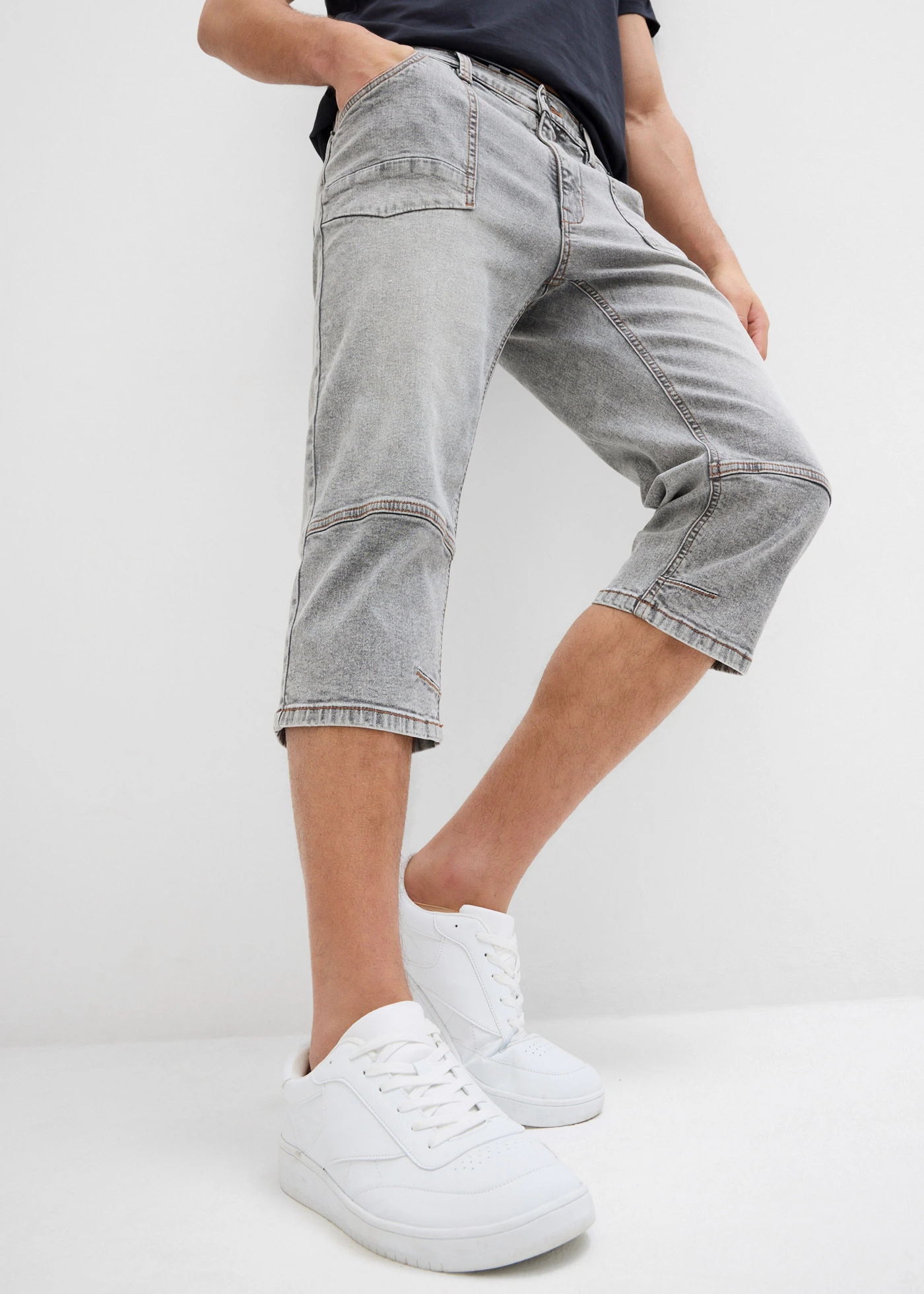 3/4 strečové džíny Regular Fit, Straight • světle šedý denim • bonprix obchod