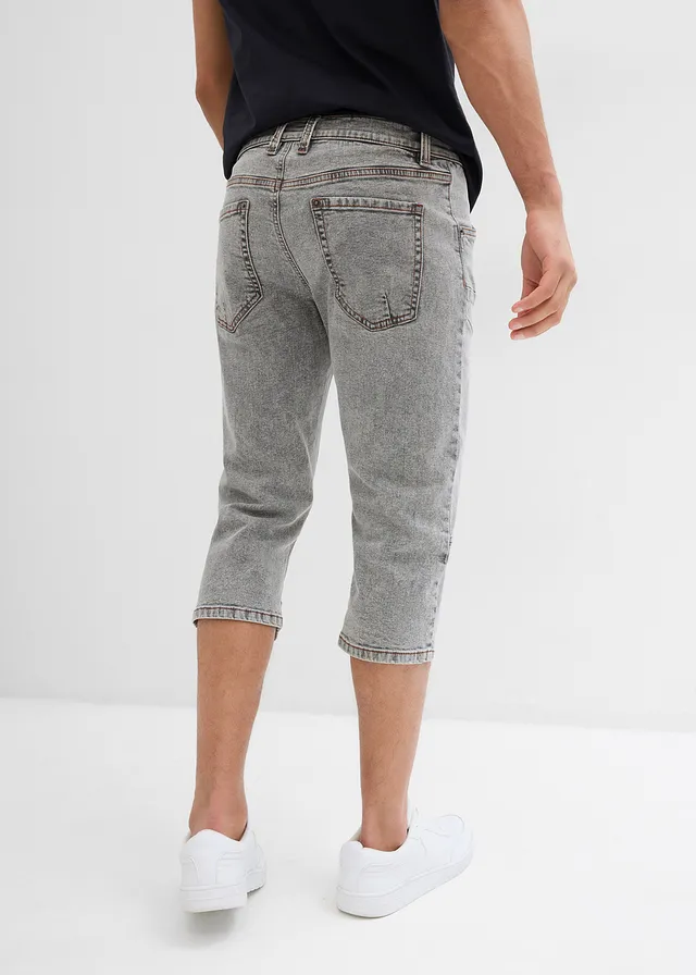 Regular fit 3/4 stretch jeans, straight, Kleur: light grey denim