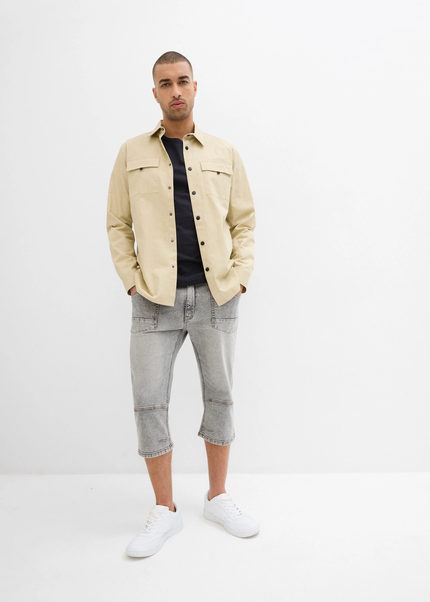 3/4 strečové džíny Regular Fit, Straight • světle šedý denim • bonprix obchod