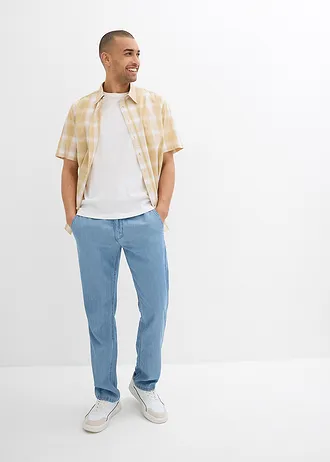 Lehké džíny bez zapínání a se lnem, Regular Fit, Straight • světle modrý denim • bonprix obchod