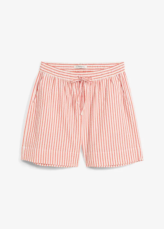 Šortky z čisté bavlny • makově červeno-přírodní bílá s podélnými pruhy • bonprix obchod