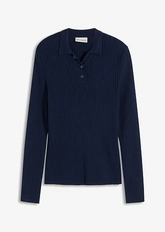 Polo en maille côtelée, viscose majoritaire • bleu foncé • Boutique bonprix